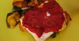 Pavé de saumon et sa concassée de tomates